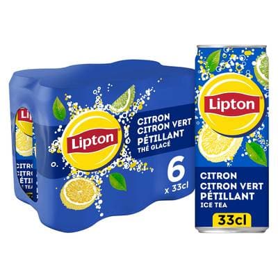 Lipton Thé glacé pétillant saveur citron citron vert, 6x33cl