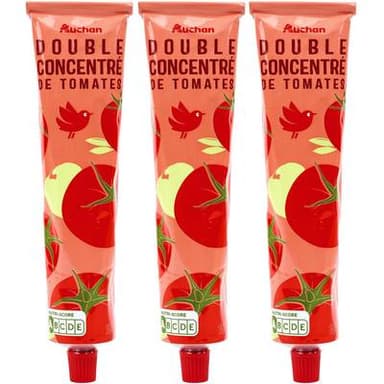 Auchan Double concentré de tomates en tube, Lot de 3x150g
