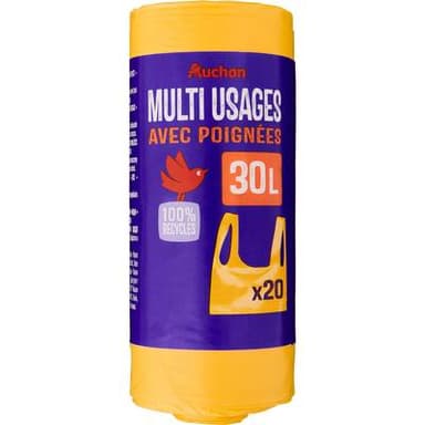 Auchan Sacs multifonctions à poignée 30L, 20 sacs poubelle