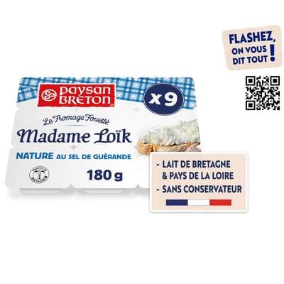 Paysan Breton Fromage fouetté Madame Loik nature au sel de Guérande, 9X20g
