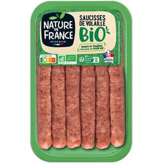 Nature De France Saucisses de Volaille BIO 10%MG, 6x50g