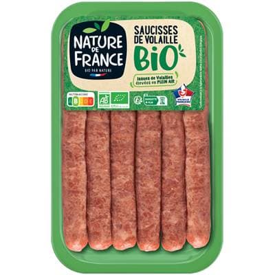 Nature De France Saucisses de Volaille BIO 10%MG, 6x50g