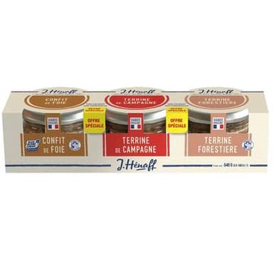 Henaff Trio de terrines - Campagne, Forestière et confit de Foie, 3x180g