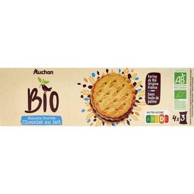 Auchan BIO Biscuits fourrés au chocolat au lait bio, 185g