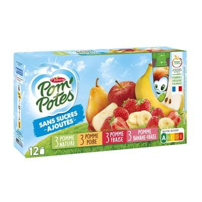 Pom Potes Compote Multivariété Sans sucres ajoutés, 12 gourdes de 90g
