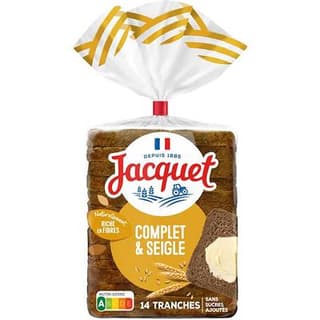 Jacquet Pain de mie complet et seigle sans sucres ajoutés, 14 tranches - 500g