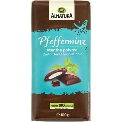 Alnatura Chocolat noir fourré à la menthe poivrée bio, 100g