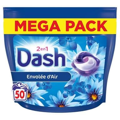 Dash Lessive Capsules 2en 1 Envolée d'Air, 50 capsules