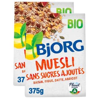 Bjorg Muesli Raisin Figue Abricot sans sucres ajoutés bio, Lot de 2x375g