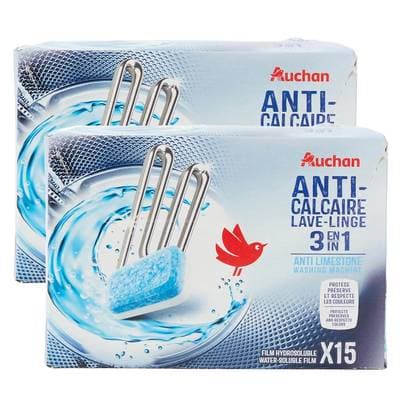 Auchan Tablettes anti calcaire pour lave linge, Lot de 2x15 tablettes