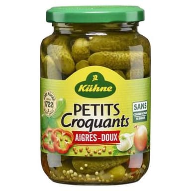 Kühne Cornichons Petits Croquants extra fins aigre doux, 190g