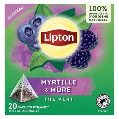 Lipton Thé Vert Myrtille et Mûre, 20 sachets
