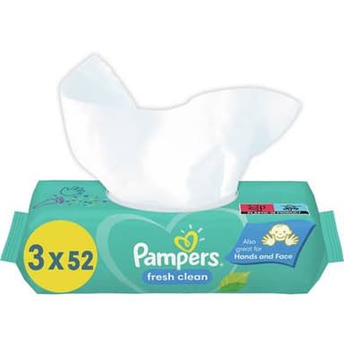 Pampers Lingettes bébé Fresh Clean Nettoyantes visage et mains, 3 x 52 lingettes