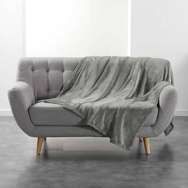 Douceur D Interieur Plaid Flanelle unie Flanou gris, 180 x 220 cm