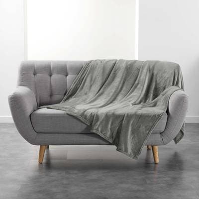 Douceur D Interieur Plaid Flanelle unie Flanou gris, 180 x 220 cm