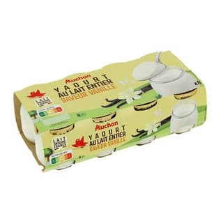 Auchan Yaourt au lait entier saveur vanille, 8x125g
