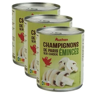 Auchan Champignons de Paris émincés, Lot de 3x460g