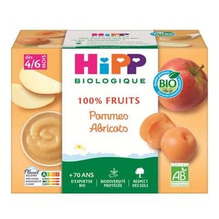 Hipp - 100% Fruits Pommes Abricots Bio Coupelle Bébé Dès 4/6 mois, 4x100g