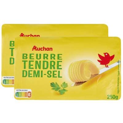 Auchan Beurre tendre demi-sel, Lot de 2x250g