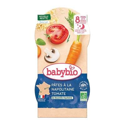 Babybio Pâtes à la Napolitaine Tomates Bio Bol Bébé Dès 8 mois, 2x200g