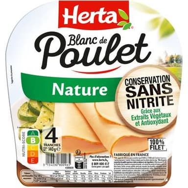 Herta Blanc de Poulet Nature, Conservation Sans Nitrites, 4 tranches - 140g