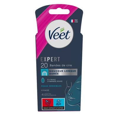 Veet Bande de cire Expert Visage Peaux Sensibles, 20 bandes
