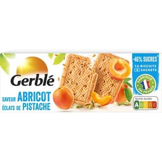 Gerblé Teneur Réduite 16 Biscuits Saveur Abricot et Eclats de Pistaches -49% de sucres en moins, 160g