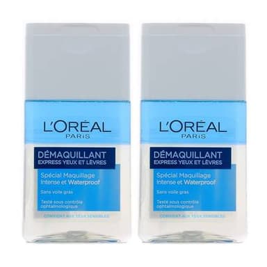 L'Oréal Démaquillant doux yeux et lèvres pour maquillage waterproof, Lot de 2x125ml