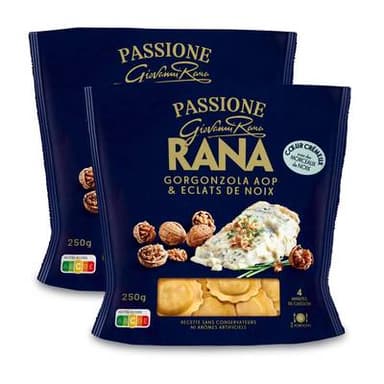 Giovanni Rana Raviolis Frais Gorgonzola AOP & Eclats de Noix, Lot de 2x250g