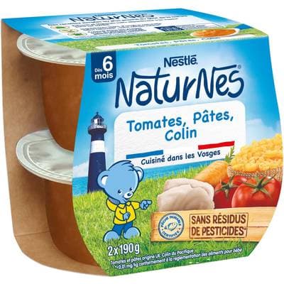 Nestlé - Naturnes Tomates Pâtes Colin Bol Bébé Dès 6 mois, 2x190g