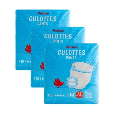 Auchan Culottes adultes taille XL 130-180cm, Lot de 3x10 culottes