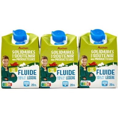 Auchan Solidaires Crème fluide légère 15%mg UHT, 3x20cl