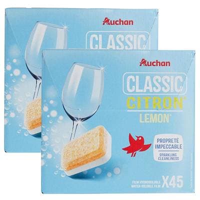 Auchan Tablettes lave-vaisselle citron, Lot de 2x45 tablettes