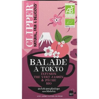 Clipper Infusion Bio balade à Tokyo - Thé vert jasmin et pêche - 20 sachets, 40g
