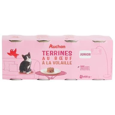 Auchan Boites Terrines Boeuf et Volaille pour chaton, 4x400g