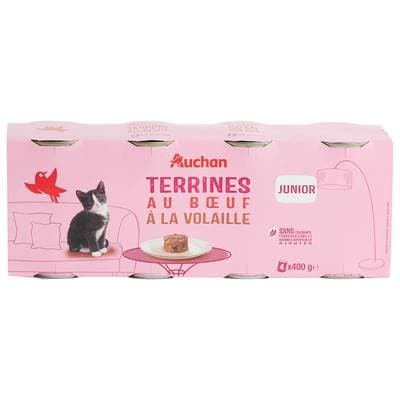 Auchan Boites Terrines Boeuf et Volaille pour chaton, 4x400g