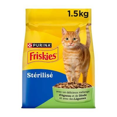 Purina - Friskies Croquettes agneau dinde et légumes pour chat stérilisé, 1,5kg