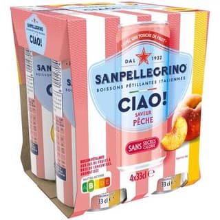 San Pellegrino Ciao! Boisson pétillante saveur pêche, 4x33cl