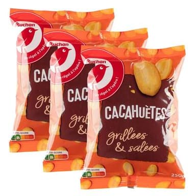 Auchan Cacahuètes grillées et salées, Lot de 3x250g