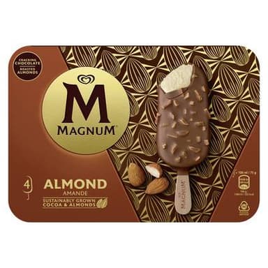 Magnum Bâtonnets glacés Amande, 4 bâtonnets - 300g