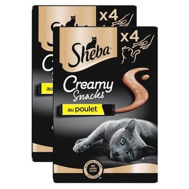 Sheba - Creamy Snacks Snack Poulet Friandise pour chat adulte, Lot de 2 -4x12g