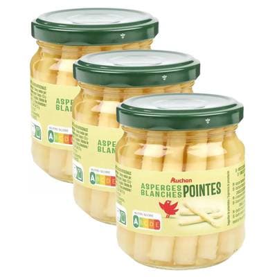 Auchan Pointes d'Asperges blanches en bocal, Lot de 3x110g
