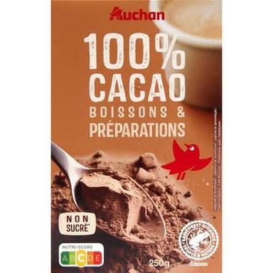 Auchan 100% pur cacao en poudre non sucré, 250g