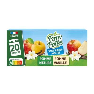 Pom Potes Compote Gourdes Pomme Vanille Sans Sucre Ajoutés, 20x90g