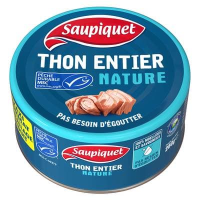 Saupiquet Thon Entier Naturel MSC sans égouttage, 280g