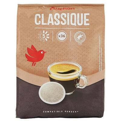 Auchan Dosettes de café classique, 36 dosettes