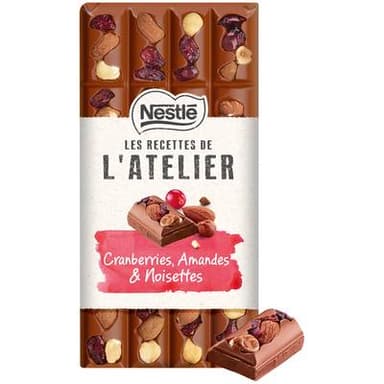 Nestlé Les Recettes de l'Atelier Chocolat au lait cranberries et amandes, 170g