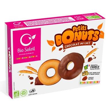 Bio Soleil Petit Donut nappés chocolat au lait bio, 150g
