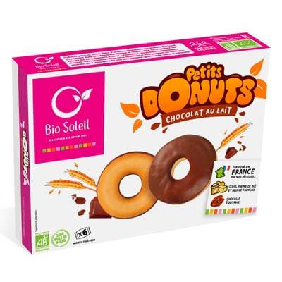 Bio Soleil Petit Donut nappés chocolat au lait bio, 150g