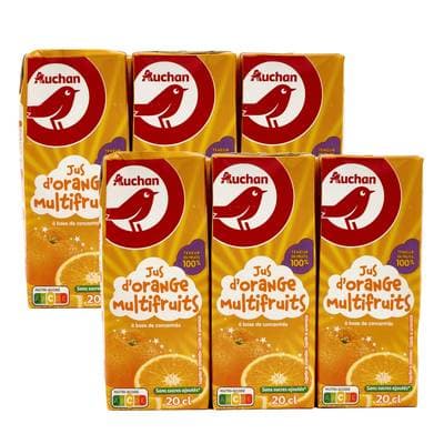 Auchan Jus d'orange multifruits, Lot de 2 - 6x20cl